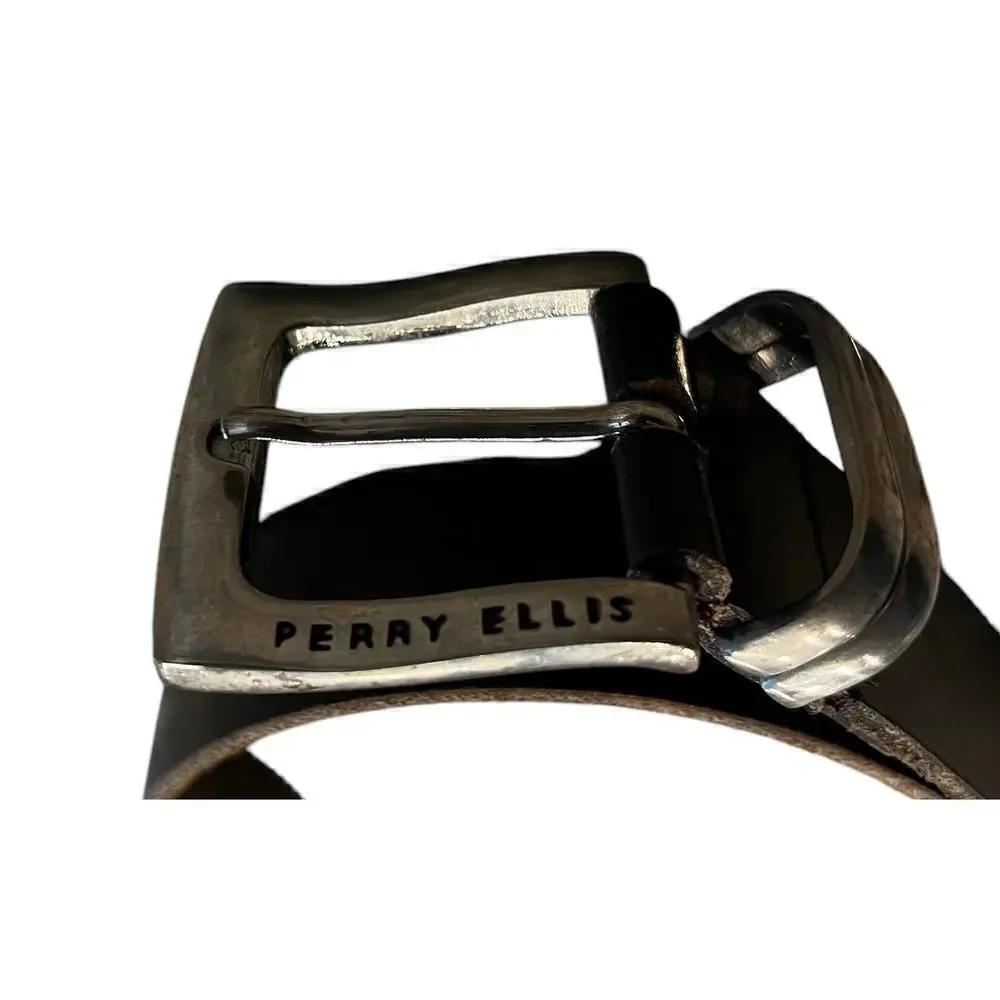Perry Ellis Men’s Chocolate Brown Rawhide Belt 36” Buckle - End notches at 29-33